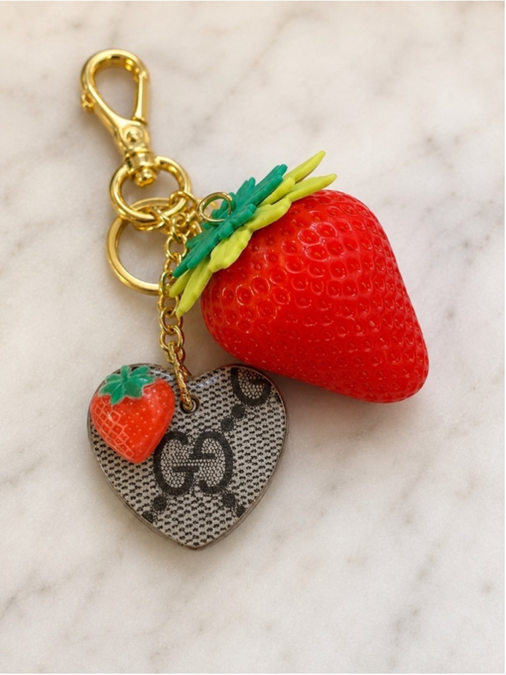 Handmade Strawberry Heart Keychain Using Authentic Designer Canvas | Resin Charm